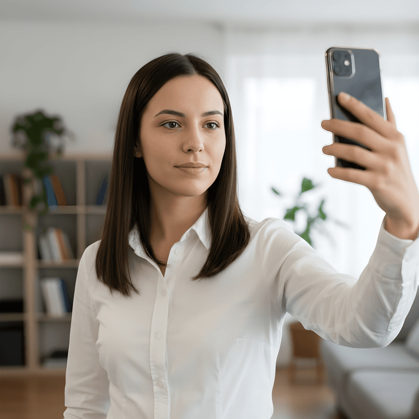 Woman taking a selfie with neutral expression